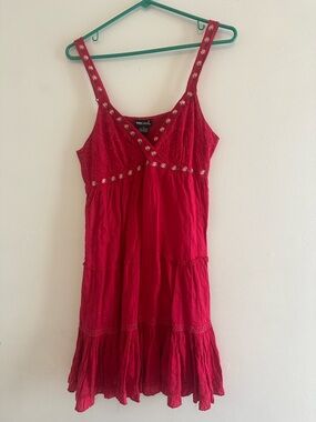 Wet Seal Red Embroidered Spaghetti Strap Sundress